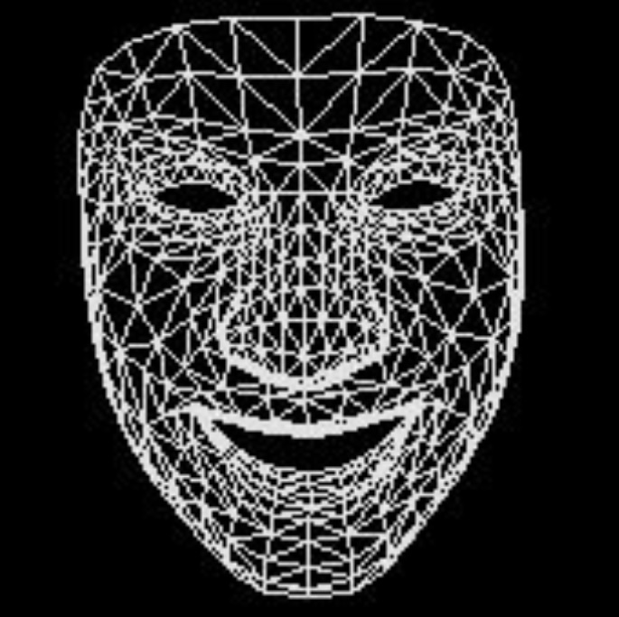 A mesh overlaid on a face showing the connections between facial landmarks