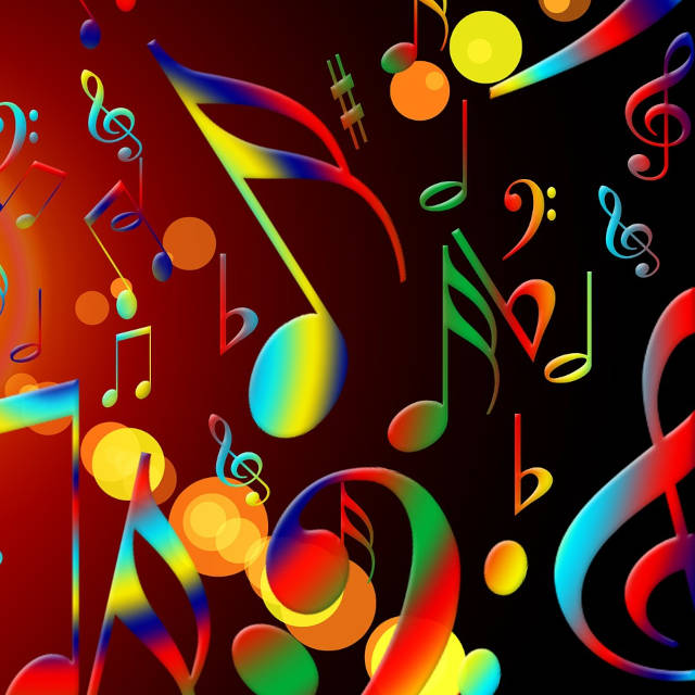 Multi-coloured abstract musical notations