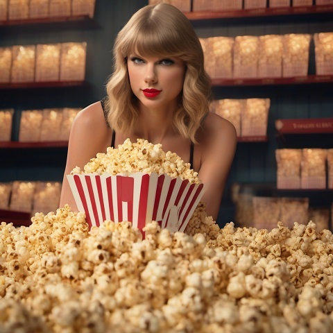 AI generated photo of Taylor Swift surrounded by popcorn